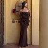 Womens 2026 Fashion Dress Asymmetrical Strapless Mesh Pleated Gown Sexy Slim Fit Party Cocktail