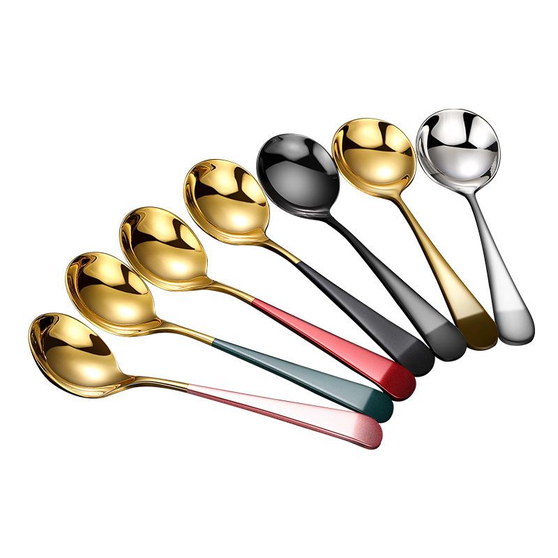 1 Pcs 304 Stainless Steel Spoon Household Dining Round Head Spoon Creative Long Handle Spoon Cute Small Spoon