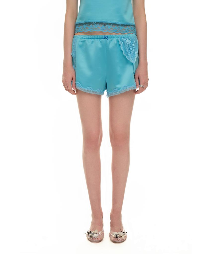 TOOMUCHTAX Asymmetric Lace Trim Slip Shorts Blue