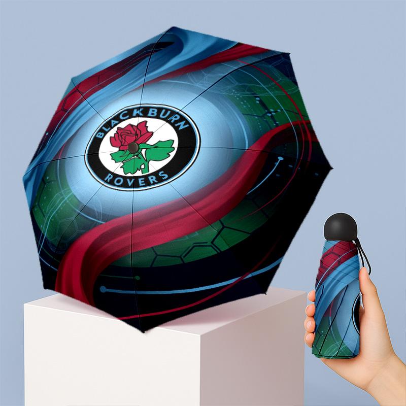 Blackburn Rovers Football Pattern Printed Mini 5 Folds 8 Ribs Compact Umbrella Windproof Waterproof Lightweight Portable Folding