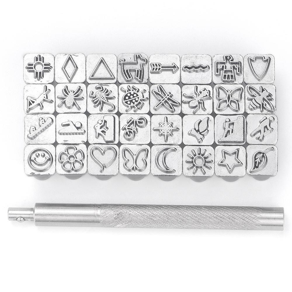 1set DIY Leather Sculpture Puncher Tool, Manual Leather Carving Printing Tool, Various Fancy Shape Engrave & Stamping Tool Set