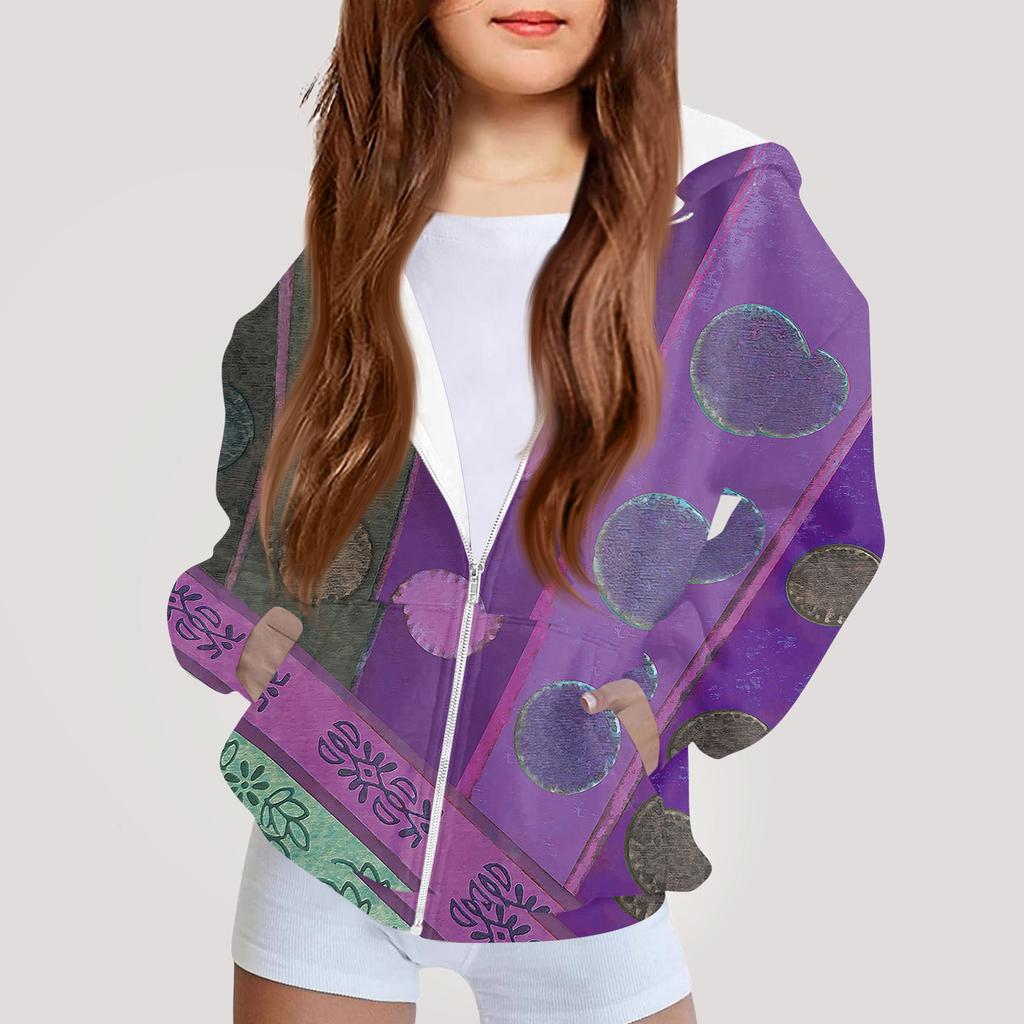 Детская мода Принтованная толстовка с капюшоном с длинными рукавами Куртка-худи для девочек