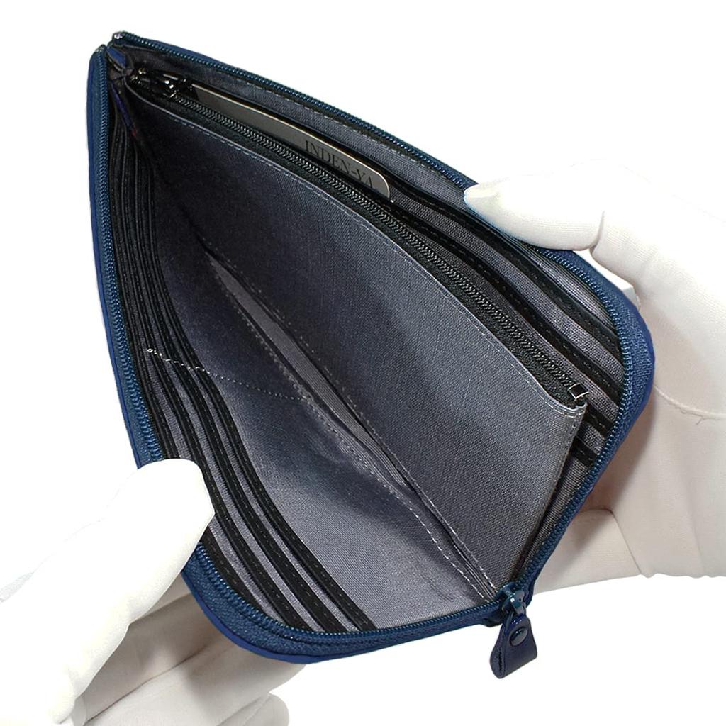 Inden Long Bundle Navy Blue X White Hydrangea Pattern [Indenya] Wallet, A, L-shaped Zipper, Deerskin, Lacquer, 2315-14-174