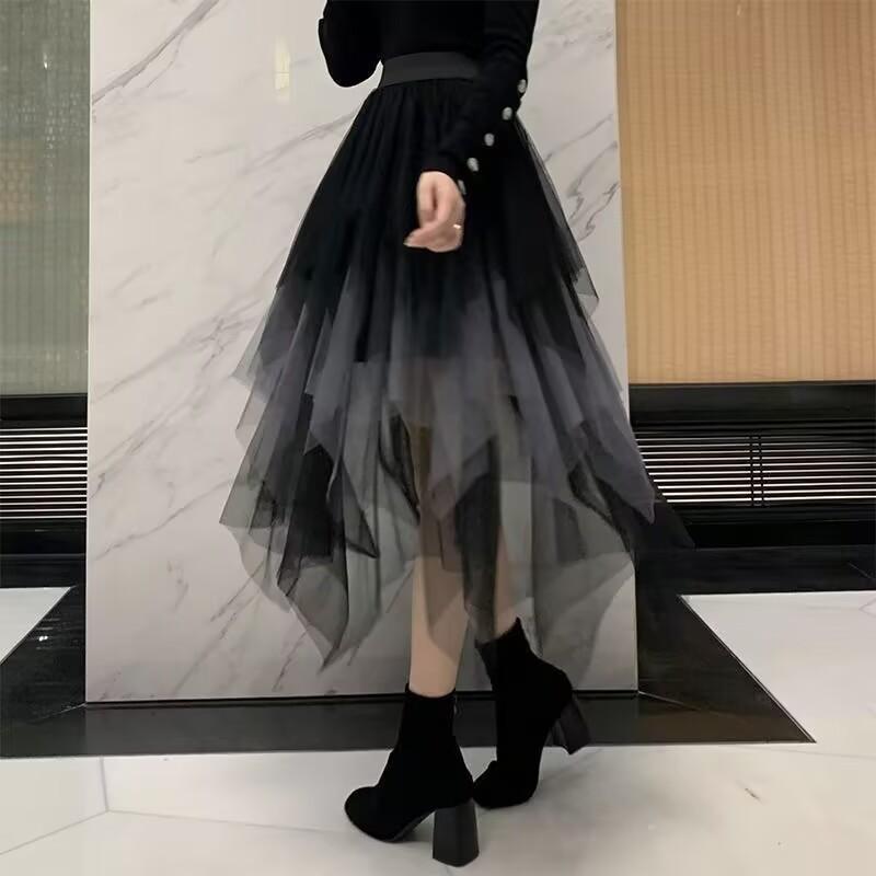 Летняя женская юбка Harajuku повседневная фатиновая юбка модная с высокой талией миди сетчатые юбки женская одежда