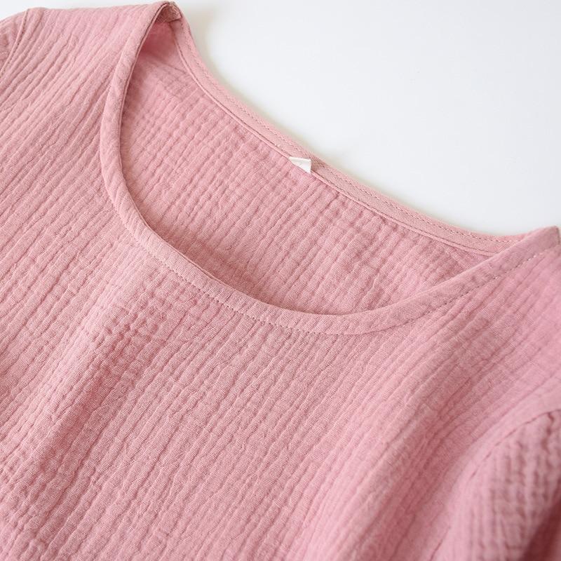 Летние ночные сорочки Удобные однотонные хлопковые марлевые длинные юбки Домашние ночные сорочки Женское ночное платье с круглым вырезом Тонкий раздел