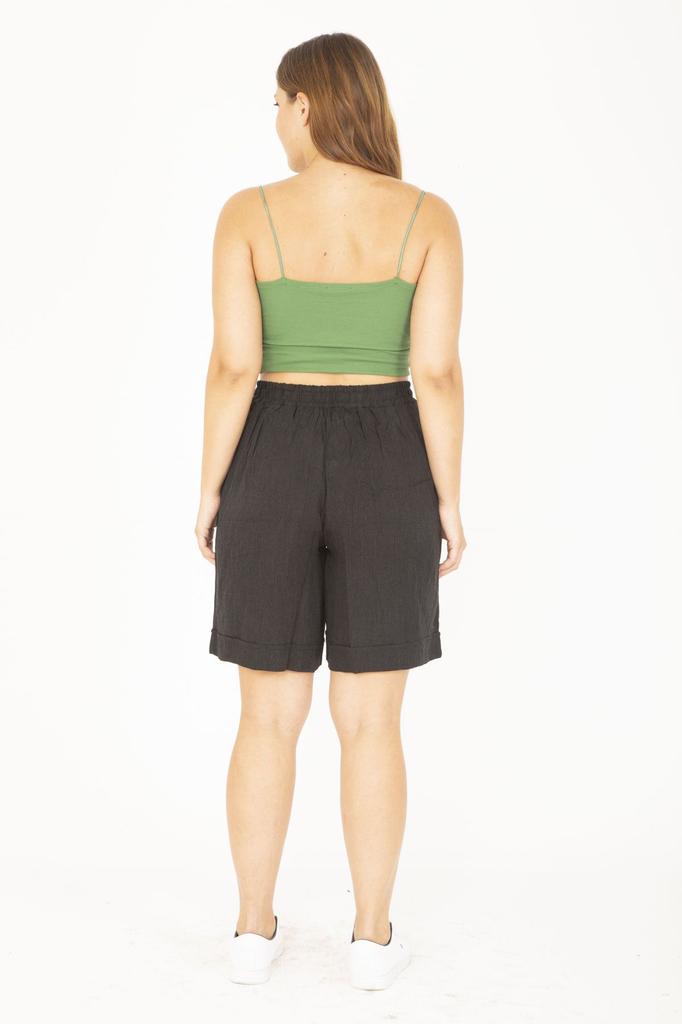 Женские модные шорты большого размера и бермуды большого размера, темно-синие шорты из вискозной ткани с эластичной резинкой на талии