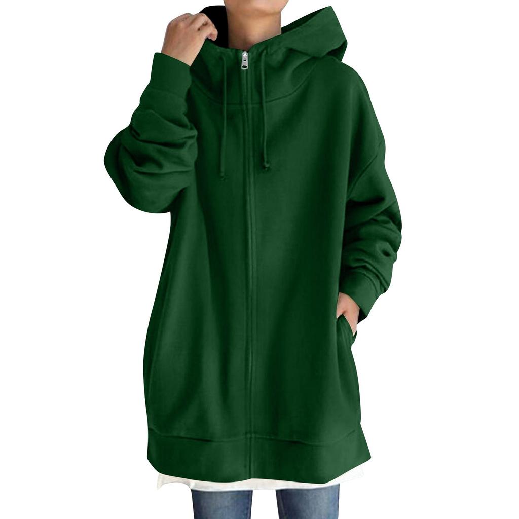 Women's Zip Hooded Long Sweatshirt Lightweight Loose Long Sleeve Casual Sweatshirt With Pocket