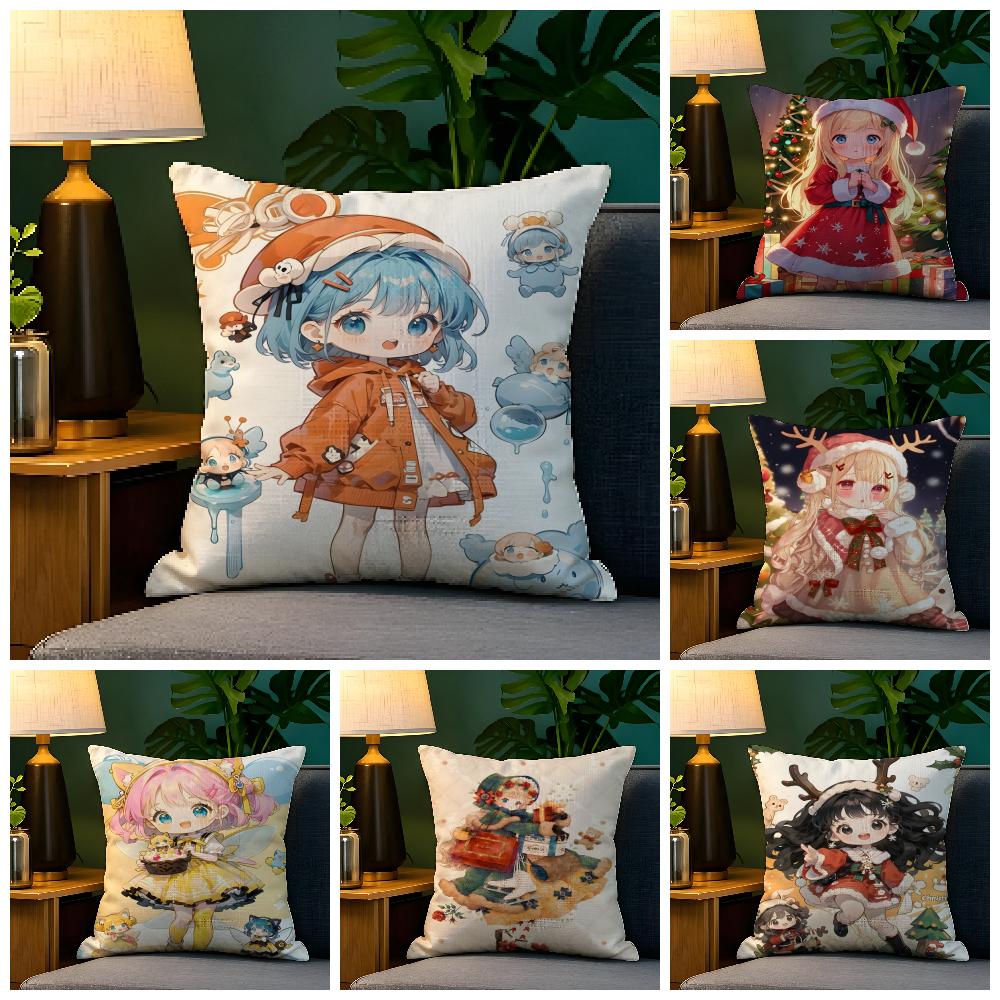 Christmas reindeer antler girl Pillow Case Natural Linen Pillow Case DoubleSided Decor Sofa Pillowcase Home Decor