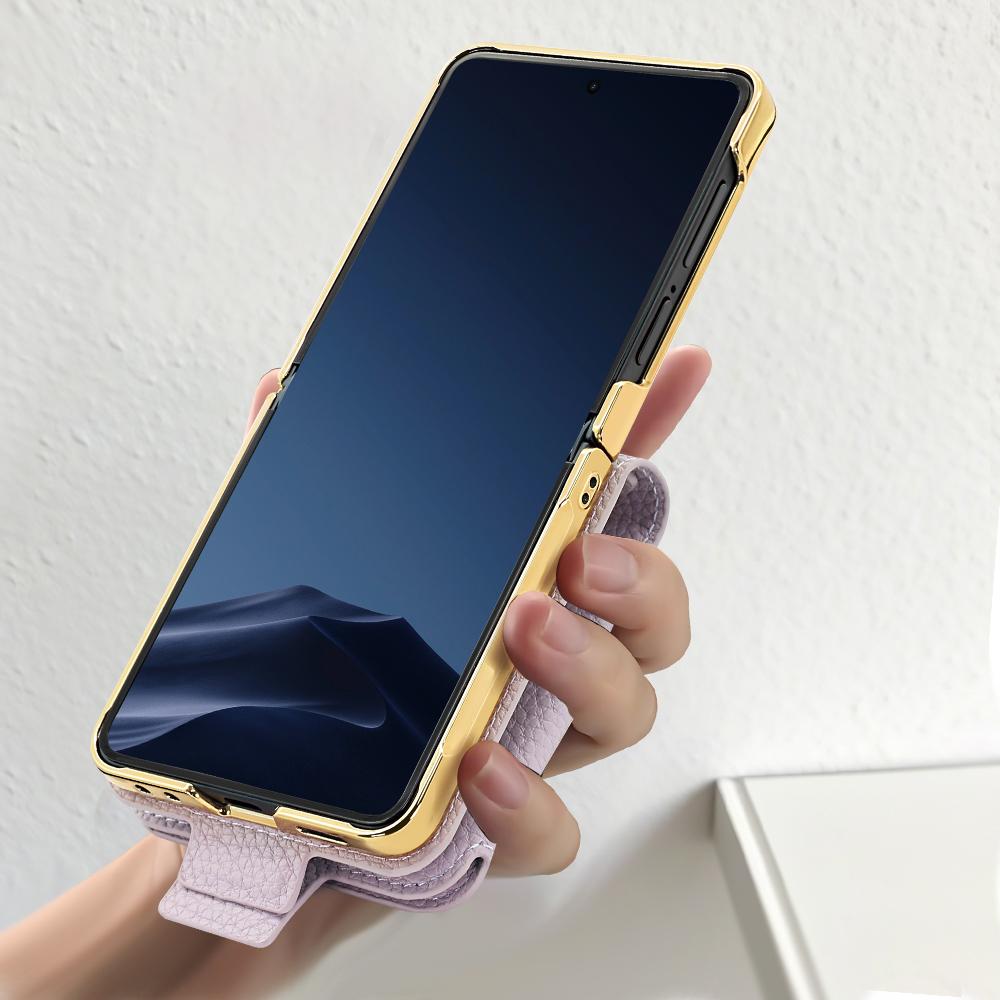 For Samsung Galaxy Z Flip7 5G Case PU Leather+PC Tote Phone Cover with Mirror