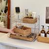 Hand-Woven Natural Rattan Storage Basket for Cosmetics and Desktop Organizing with a Retro High-End Feel