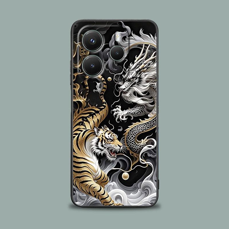 Чехол для телефона для Xiaomi Redmi 15C 14C 12C 13C Redmi Note 15 14 13 12 11 10 Pro Plus 5G 12S Силиконовый чехол Милый Черно-белый Дракон