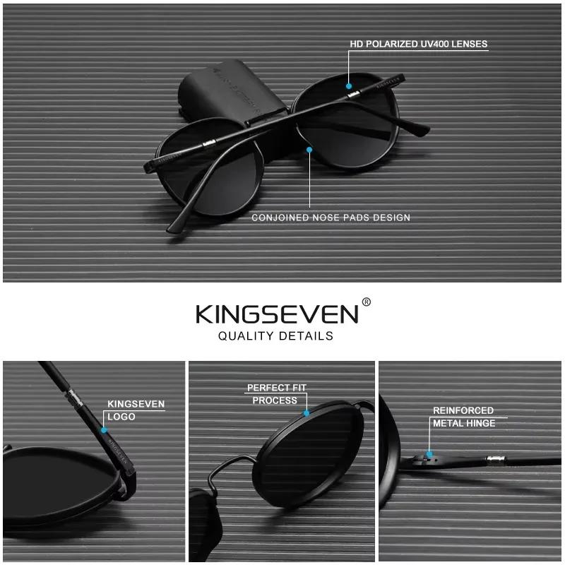 KINGSEVEN Бренд Оригинальные Повседневные Круглая Рамка Солнцезащитные Очки Мужские Поляризационные UV400 Роскошные Ретро Женские Для Вождения Летние Рыболовные Очки