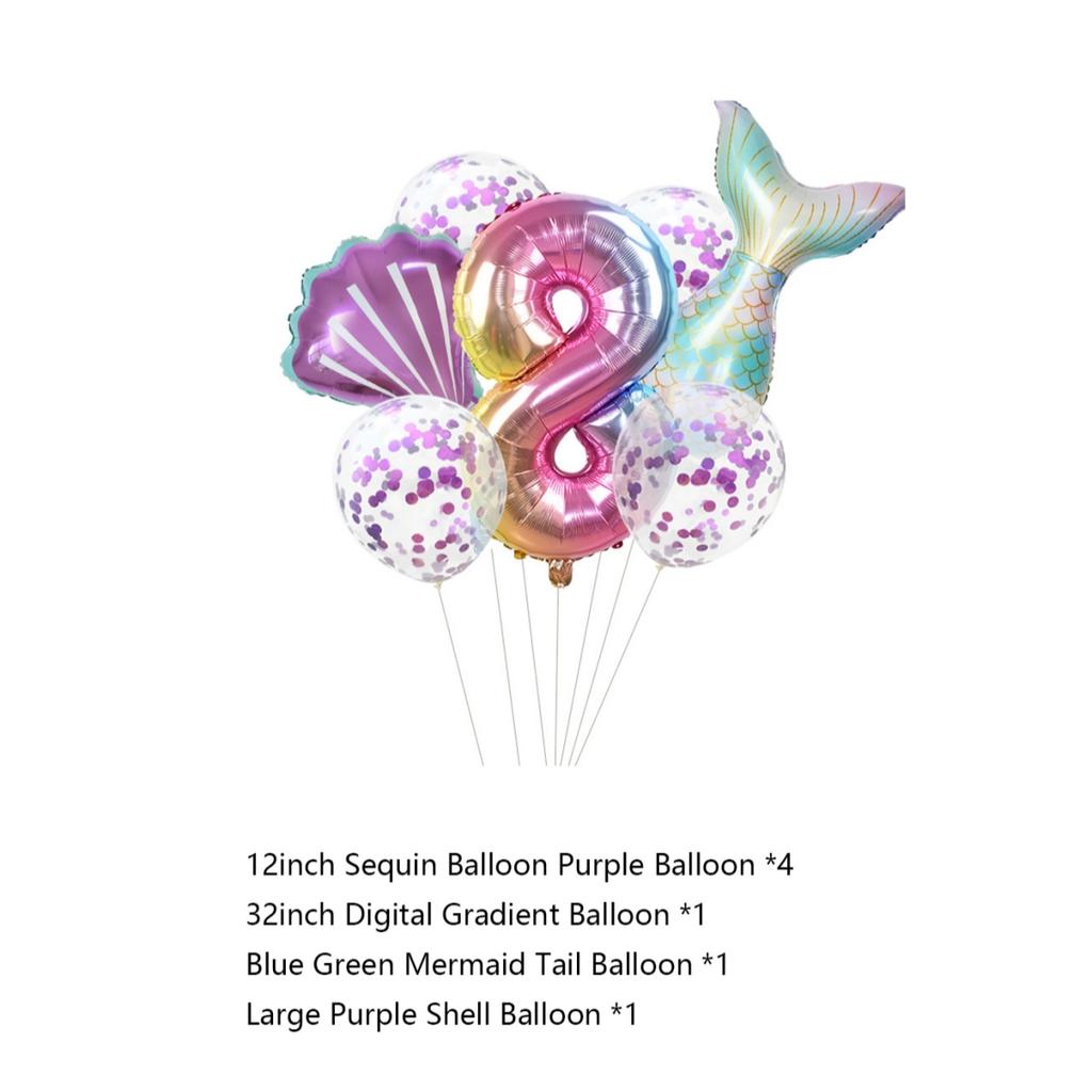 7 шт./компл. воздушные шары с номером Русалки, градиентный цветной номер, воздушный шар из фольги, детская тема Русалочки, украшения для дня рождения, детского душа, вечеринки