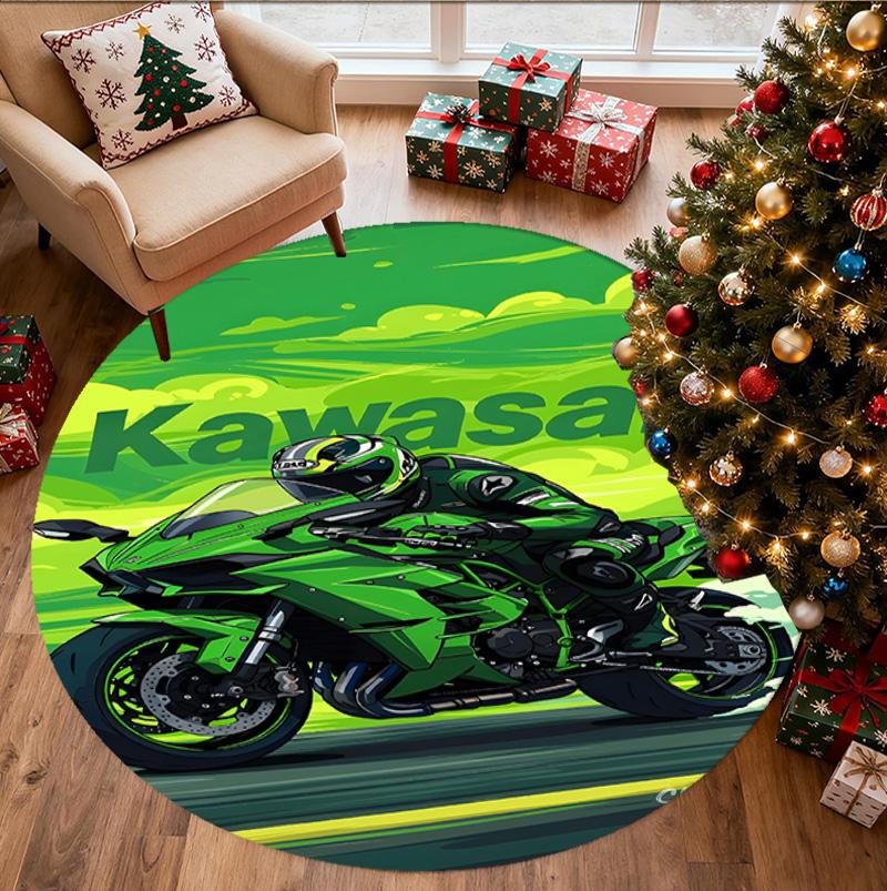 Kawasaki Pattern Round Rug, Indoor/Outdoor Mat, for Picnic, Gameroom, Bedroom, Office, Living Room, Home Decor Carpet, Birthday Gift