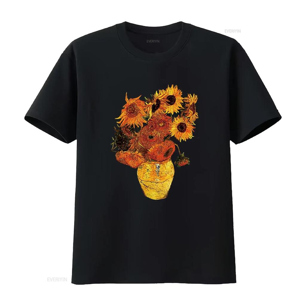 Van Gogh Sunflowers Art Print Black T-Shirt