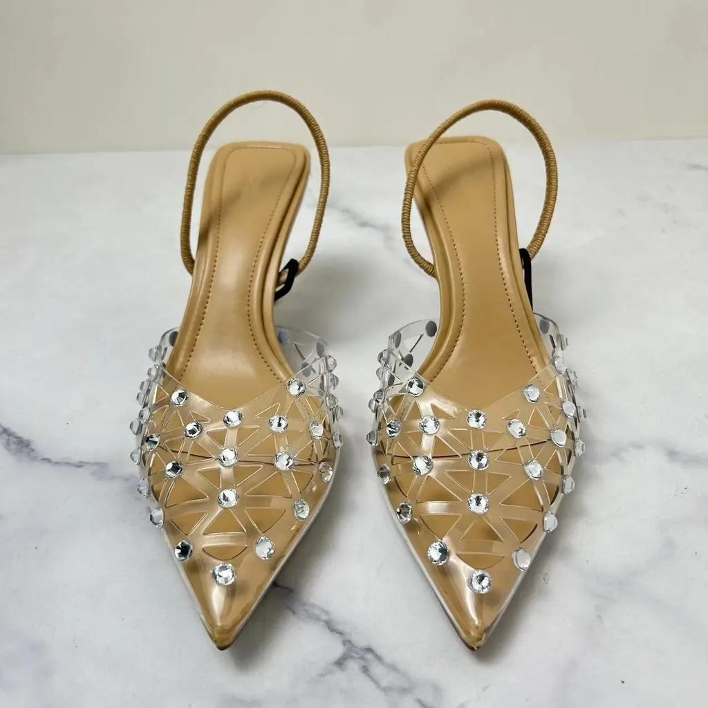 Новые роскошные женские туфли на высоком каблуке ZA Baotou ПВХ прозрачные босоножки на тонком каблуке Water Diamond Style универсальные босоножки на высоком каблуке