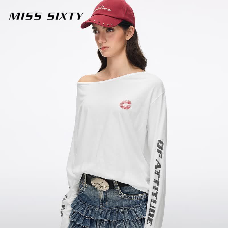 Miss Sixty Футболка с принтом, с открытой спиной, с длинным рукавом