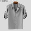INCERUN 2PCS Men Outfits Lapel Neck Short Sleeve Buttons Shirt Long Straight Pants Sets