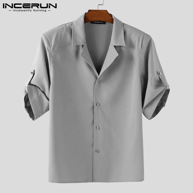 INCERUN 2PCS Men Outfits Lapel Neck Short Sleeve Buttons Shirt Long Straight Pants Sets
