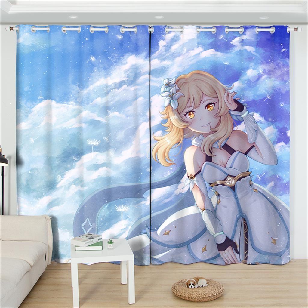Kazuha Genshin Impact Blackout Curtain 2 панели аниме-принт оконные шторы для гостиной мультяшный домашний декор обработка
