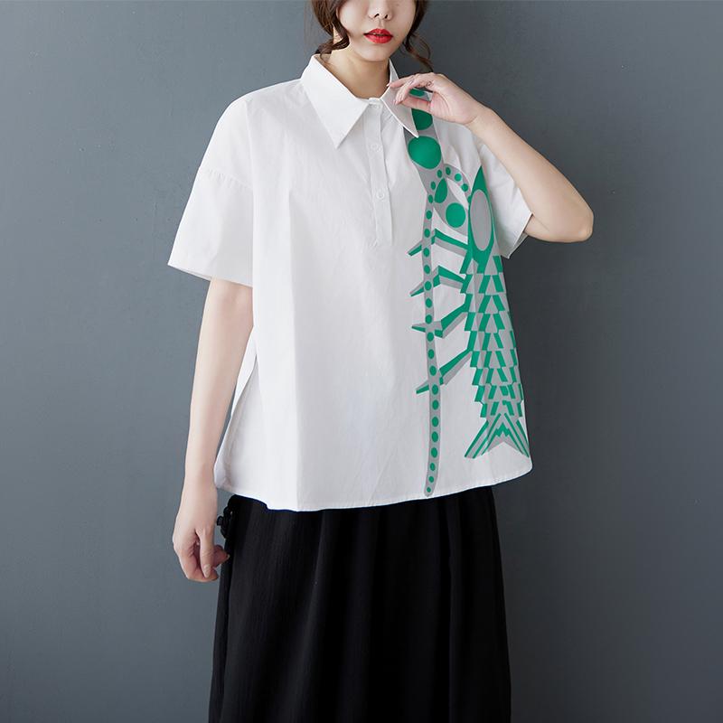 DIMANAF 2025 Plus Size New Summer Blouse Short Sleeve Printing Shirt Casual Women Loose Tops Shirts