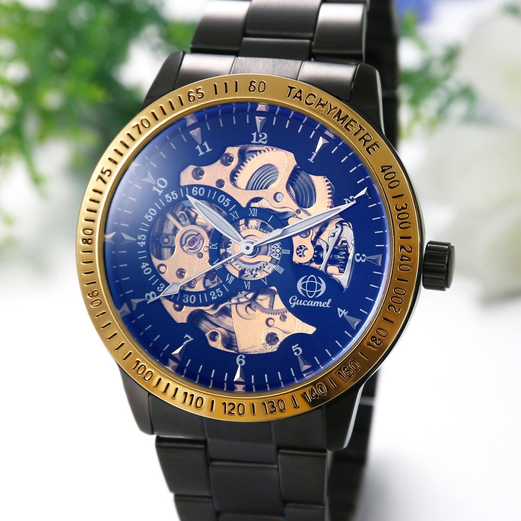 JewelryWe Автоматические скелетонированные аналоговые часы из нержавеющей стали для бизнеса, популярные подарочные мужские часы на день, стильные, водонепроницаемые, с цифрами, с ремешком, повседневные, черные,