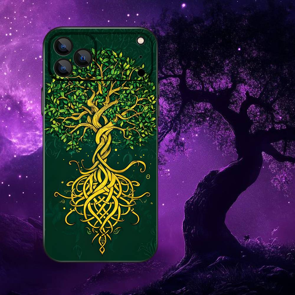 Чехол для телефона «Древо жизни Иггдрасиль» для iPhone 17,16,15,14,13,12,Pro,Max,Plus,E,SE4,Air,Mini Черный Мягкий Коробка
