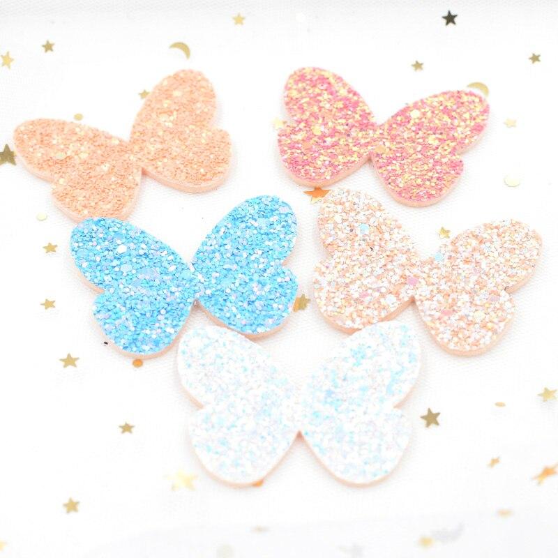 10Pcs Shiny Fabric Butterfly Sequins Appliques Nonwoven Padded Patches Crafts for Baby Girls Headwear Ornament Accessories