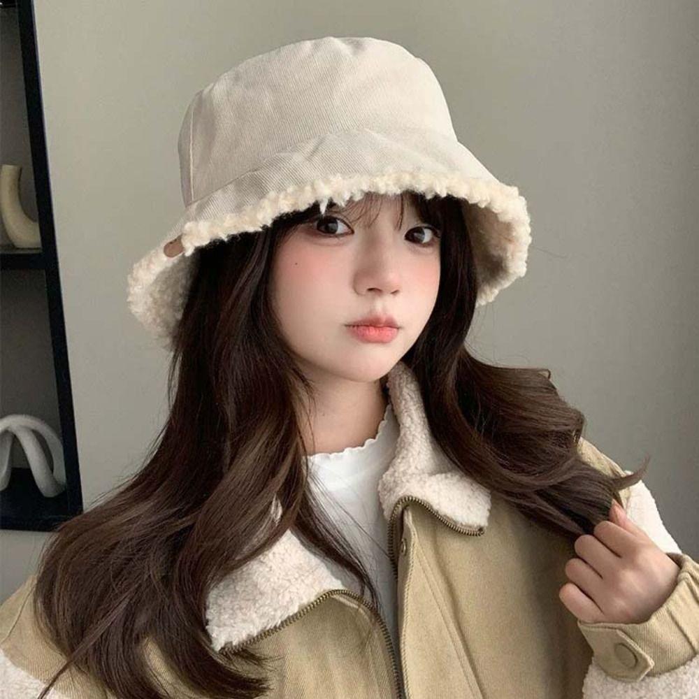 Простая панама из овечьей шерсти, повседневные женские шляпы, зимняя плюшевая шляпа-рыбак в корейском стиле для женщин