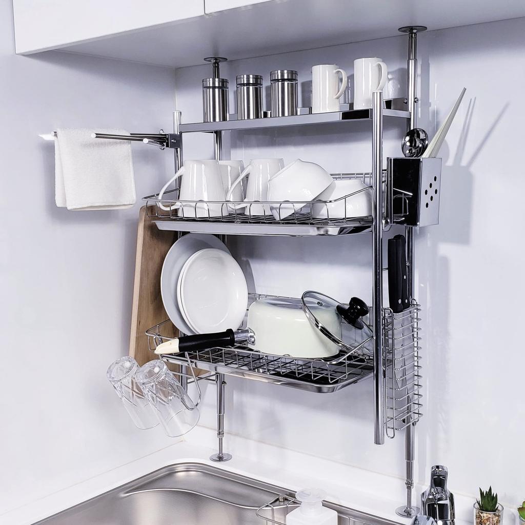 Tsubamesanjo полка для сушки над раковиной из нержавеющей стали 2-уровневая корзина для сушки большой емкости Perfect Type Tension Tension Сделано в Японии