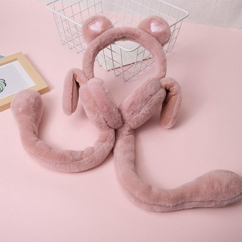 Милые зимние теплые наушники с подвижными прыгающими ушками, плюшевые наушники с подушкой безопасности в виде медведя, наружные наушники для женщин и девочек