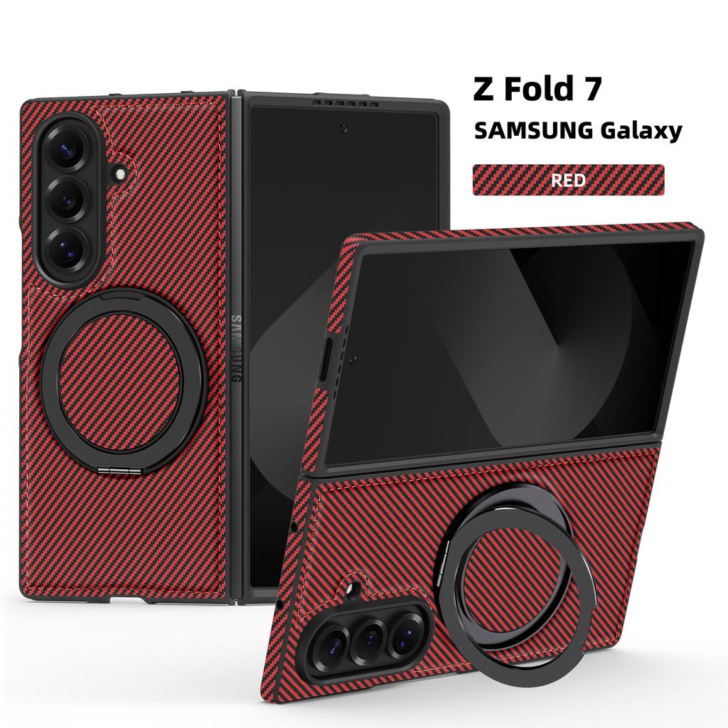 Minimalist Kevlar Carbon Fiber Magnetic Holder Case for Samsung Galaxy Z Fold 7 6 5 4 3 For Mag-safe 360 Rotating Bracket Cover