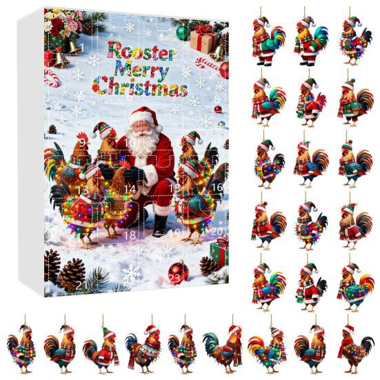 Рождественский куриный адвент-календарь 24-дневная коробка для обратного отсчета с легко открывающимися окошками многофункциональная