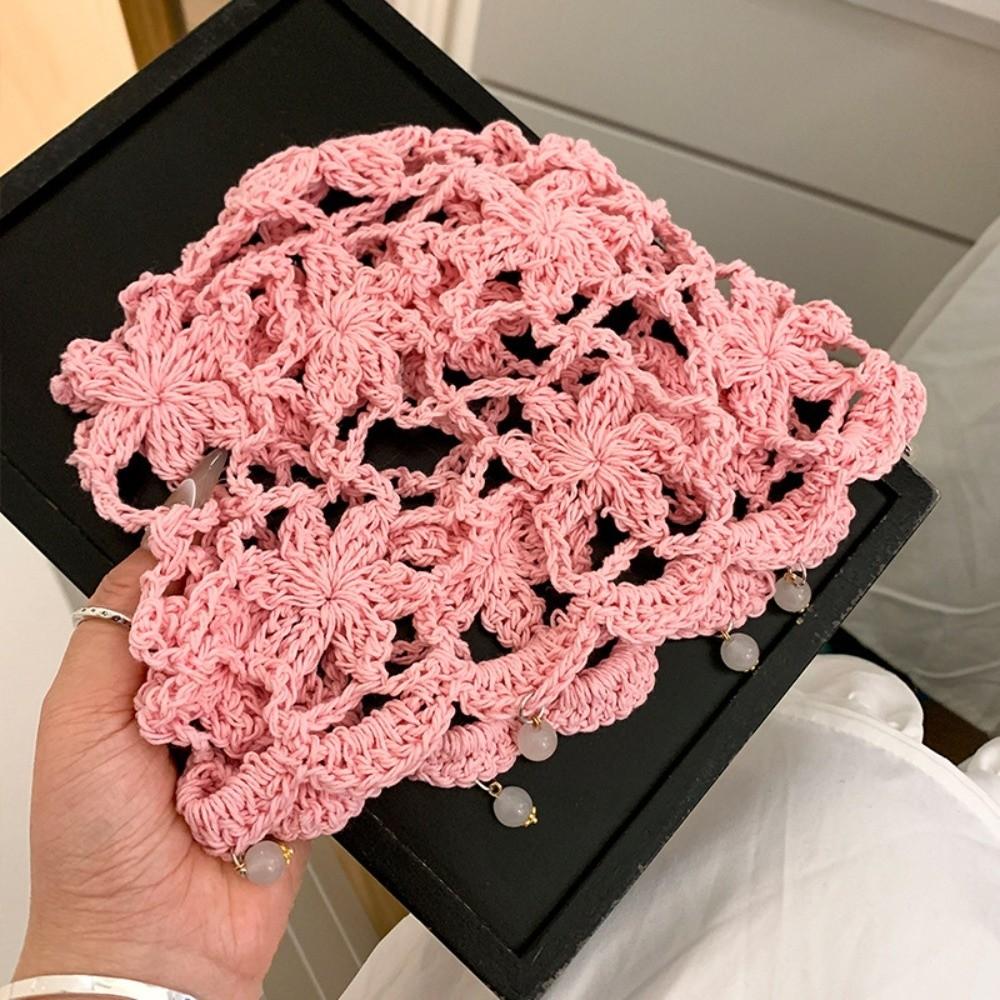 Handmade Crochet Flower Knitted Hat Bohemian Style Woven Cap Cute Hollowed Out Beanie Cap Women