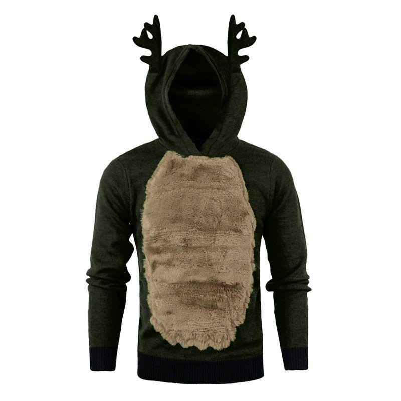 Роскошный мужской рождественский худи-джемпер со свитером с пушистым дизайном оленя Рудольфа