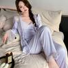 Three-piece set of pure desire, sexy lace suspender, island velvet pajamas for women's 1011 new loungewear with chest pads