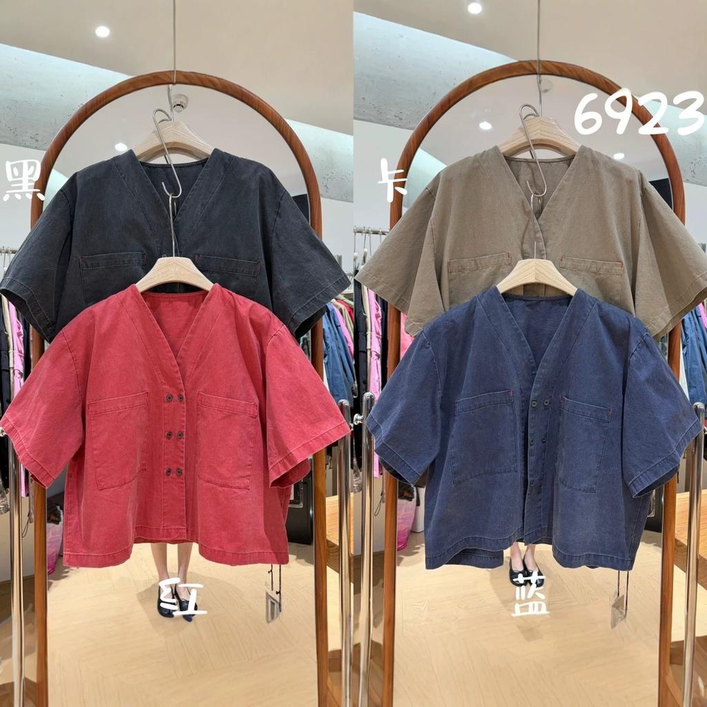 we1116 autumn new women's round neck Japanese cotton shirt loose shirt top cardigan literary style ins