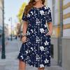 Women's Fashion Graceful Retro Flower Print Summer Spring Short Sleeve O-Neck Casual Dresses