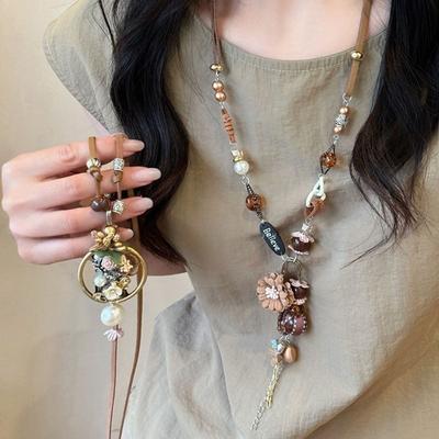Цветочное этническое ожерелье с кисточкой в богемном стиле, длинная цепочка для свитера, подарки для девочек