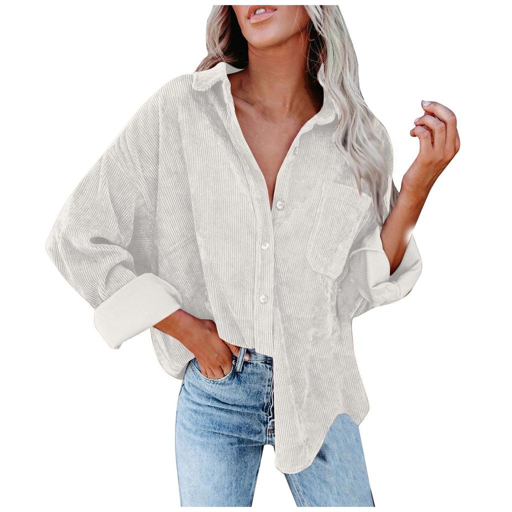 Women's Casual Solid Color Lapel Long Sleeve Corduroy  Jacket