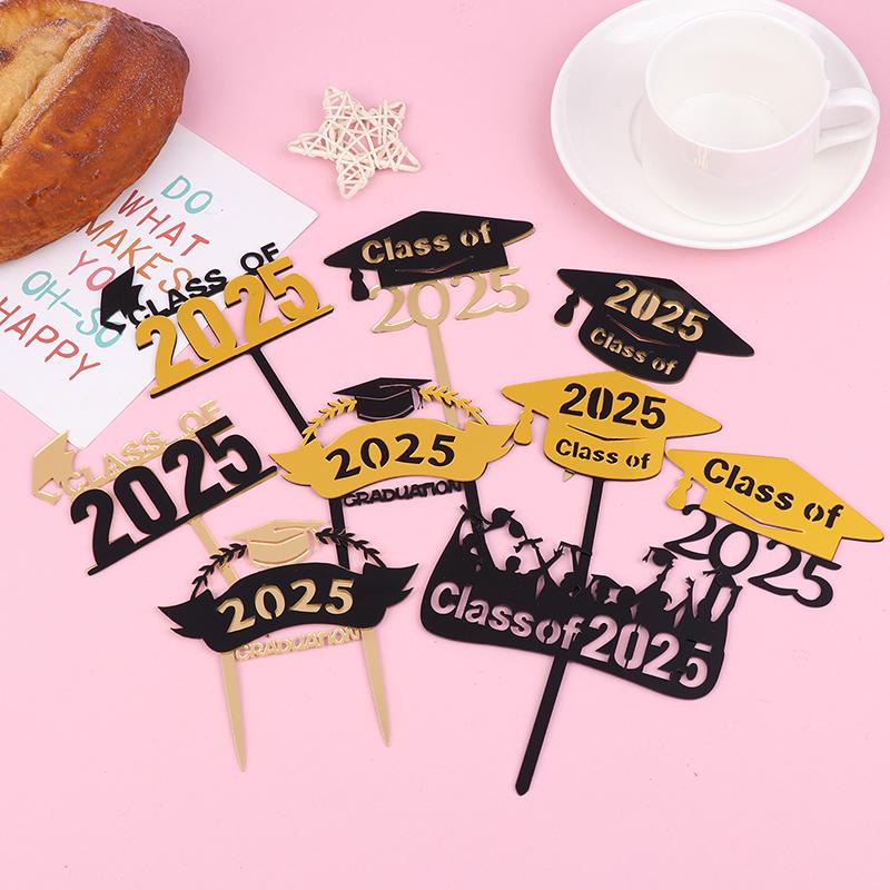 Украшения для торта на выпускной 2025 года, акриловые украшения для выпускного класса 2025 года, двухслойные украшения для торта на выпускной церемонии
