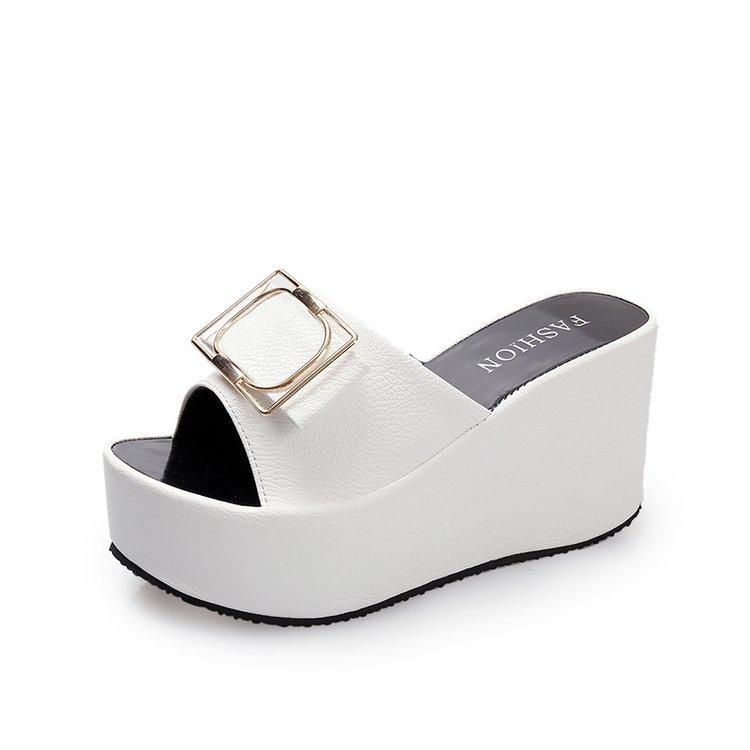 Thick-soled Word Drag Joker Black Slippers Women's Footwear Wedges Wear Sandals and Slippers At The Bottom of Muffins