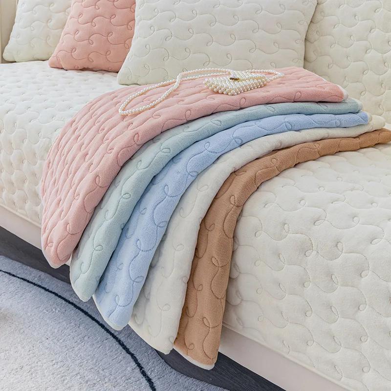 Plush Sofa Cushion Thickened Milk Velvet Little Fresh Sofa Cover Living Room Four-Season Sofa Cushion Simple Modern Non-Slip Mat