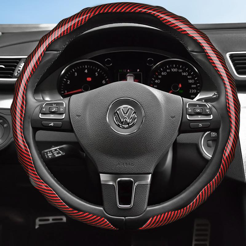 vcxja9 Suitable for Volkswagen Carbon Fiber Texture Steering Wheel Cover Snap-On Wave-Shaped Sporty Design Durable Protective Shell Golf Passat Polo