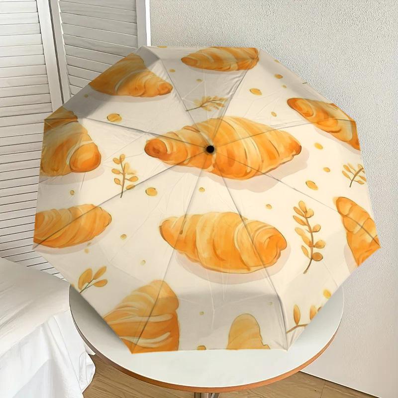 1PC Croissant Pattern Umbrella-8-Rib Reinforced, Automatic Open, Lightweight & Durable, Cute Fashion Accessory for Outdoor-T363