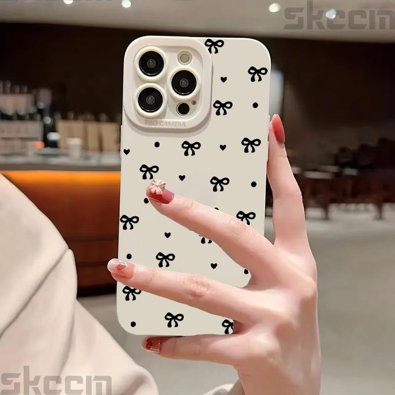 Черный чехол с узором в виде банта для iPhone 16 15 14 11 Pro Max 12 13 Mini XS XR X 8 7 16 Plus Противоударный чехол-бампер из мягкого силикона