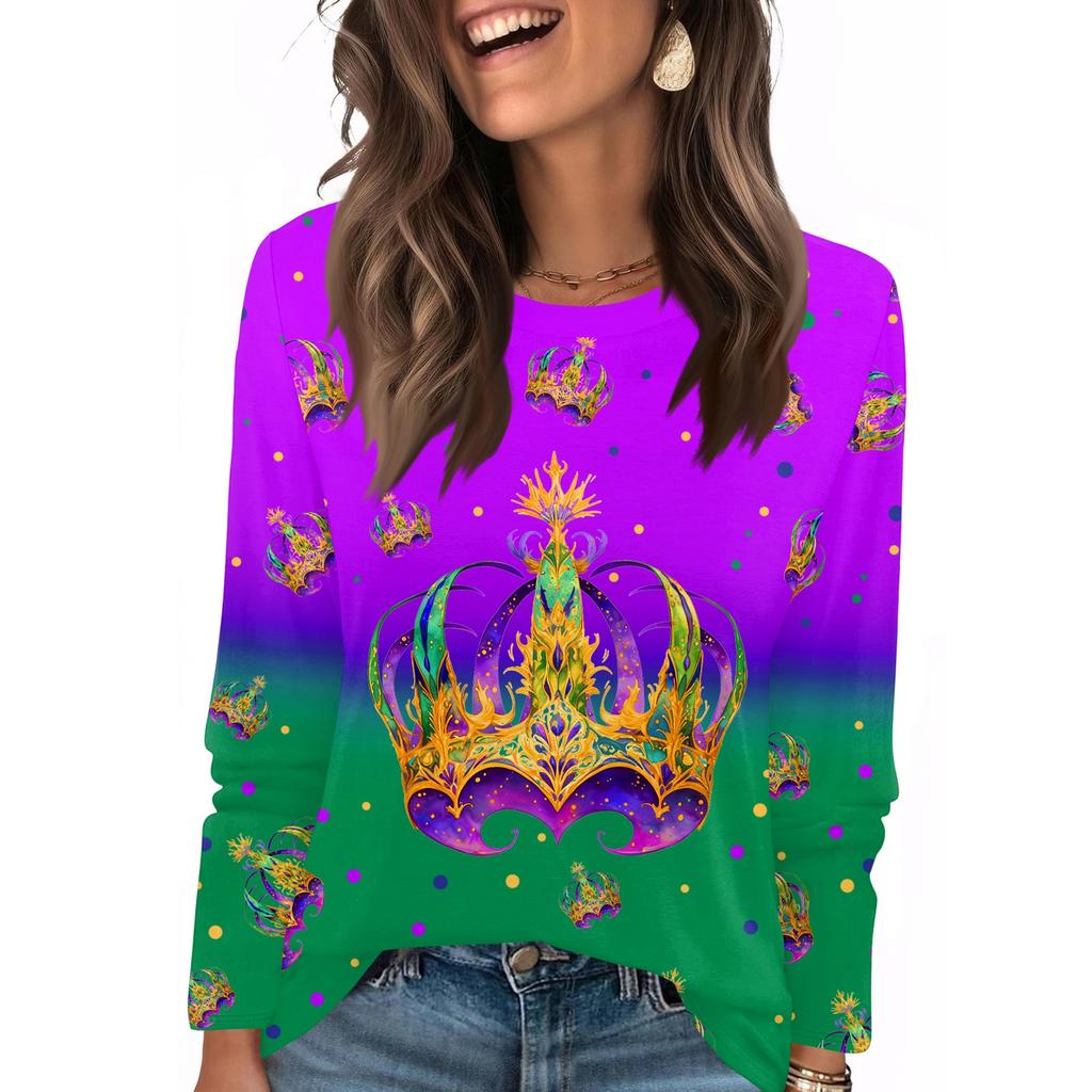 Long Sleeve Shirts For Women Cute Print Graphic Tees Blouses Casual Plus Size Basic Tops Pullover