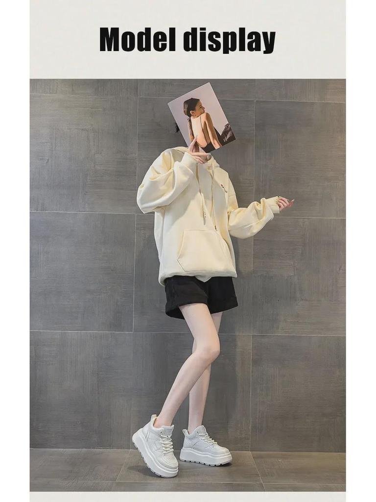 Women's Stylish Thick-Soled High-Top White Sneakers - 2025 Autumn/Winter Collection