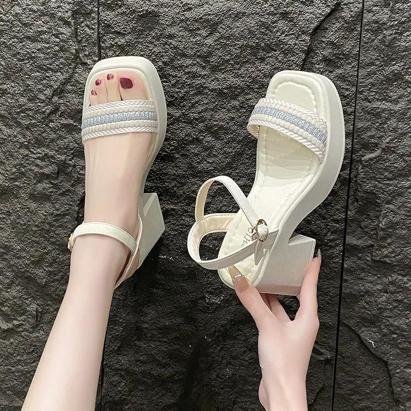 Internet Celebrities Popular High Heel Thick Heel with Sandals Women 2025 New Summer Sweet Women Not Tired Feet Women's Shoes