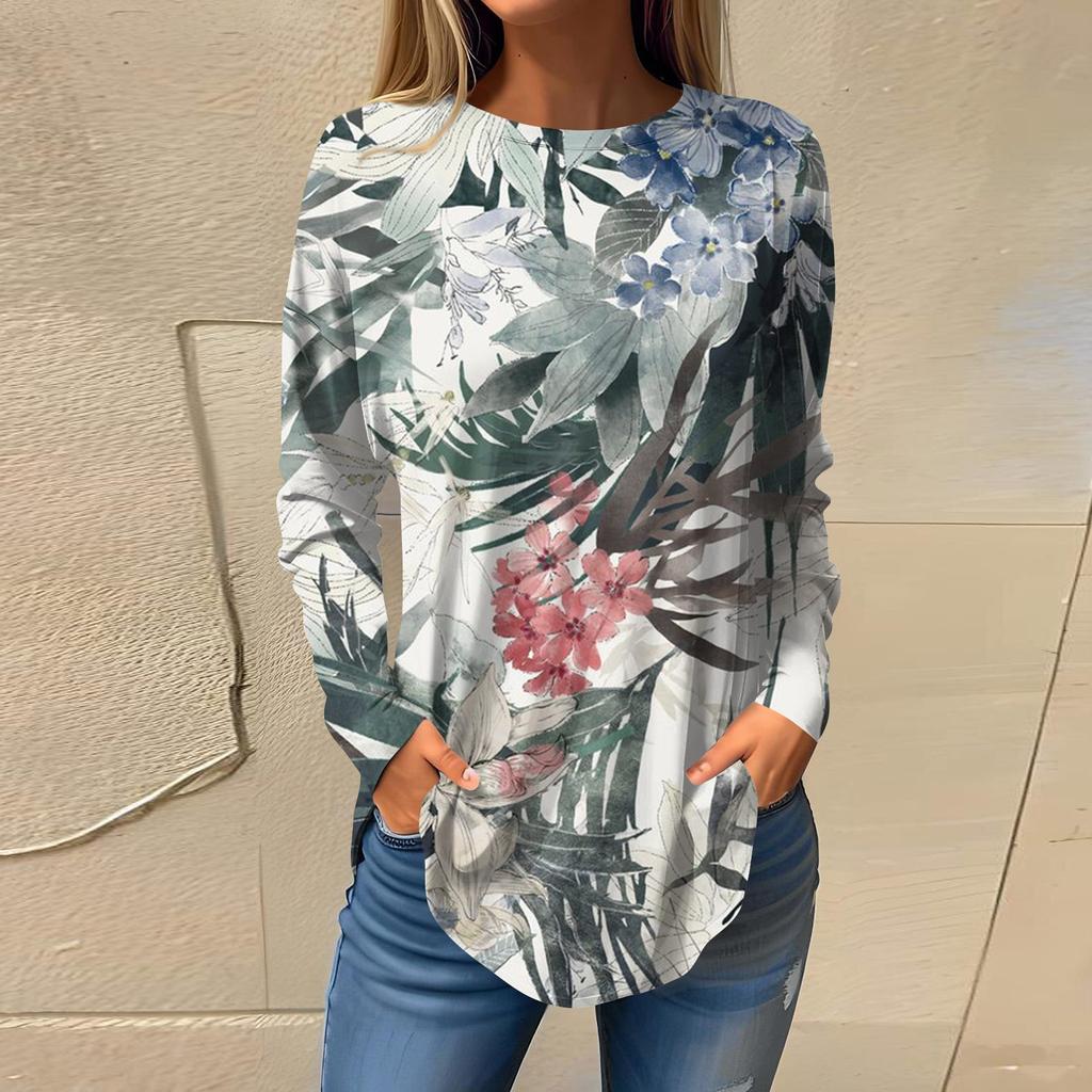 Футболки для женщин, осенний повседневный модный топ с длинным рукавом, пуловер с принтом, топ